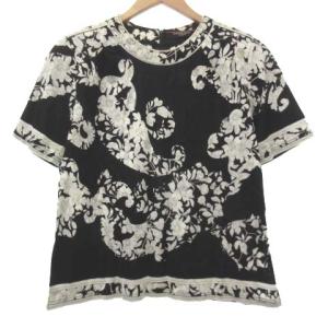 LEONARD Fashion 花柄 カットソー 半袖 フラワープリント トップス LL ブラック