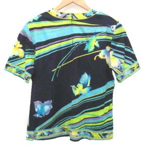 LEONARD Fashion 半袖 カットソー 蝶 ストライプ プリント 肩タック LL ネイビー