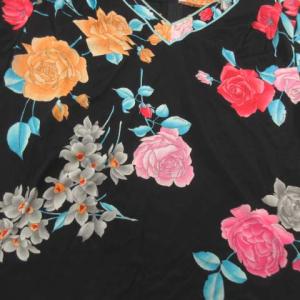 LEONARD Fashion 花柄 Vネック カットソー 半袖 LL 黒