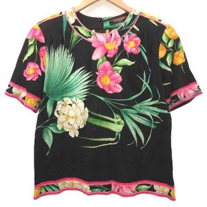 Fashion 花柄 カットソー 半袖 LL 黒
