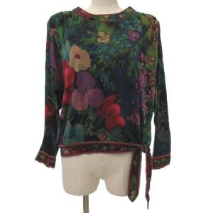 90S カットソー 花柄 裾結び シルク混ウール トップス LL ブラック