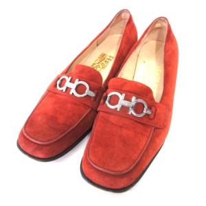 パンプス ガンチーニ イタリア製 スクエアトゥ ローヒール スエード 7 オレンジ ブラウン 