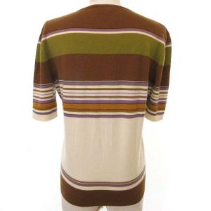 CELINE カットソー Tシャツ 半袖 ニット Vネック ライン ボーダー カシミヤ L ブラウン