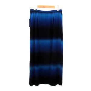 Leilian ロングスカート ウエストゴム 15+ グラデーションボーダー ブルー