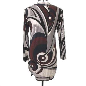 Emilio Pucci 長袖 チュニック サイドリボン 幾何学柄 S グレー レーヨン ストレッチ 国内正規 イタリア製 IBO23 A052706