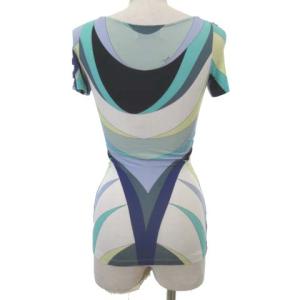 Emilio Pucci プッチ柄 半袖 カットソー 金具付き ストレッチ トップス イタリア製 国内正規 38 ブルー系