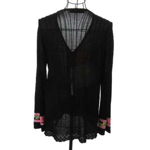 LEONARD FASHION ジャガードカーディガン ラインストーン 花柄 シルク M 黒