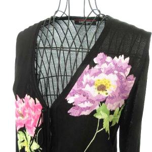 LEONARD FASHION ジャガードカーディガン ラインストーン 花柄 シルク M 黒