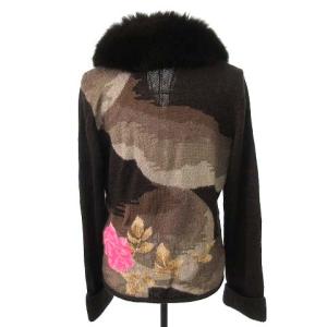 LEONARD FASHION カーディガン フォックスファー モヘヤ シルク L ブラウン