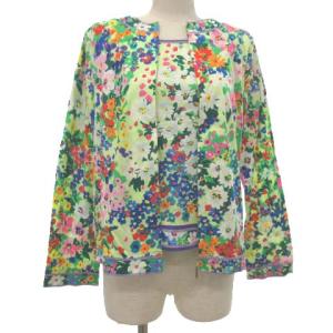 アンサンブル ジャケット カットソー 花柄 LL ライトグリーン