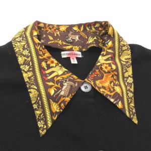 HERMES マルジェラ期 シルクカーディガン スカーフ柄 L 黒