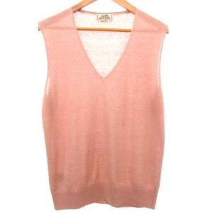 ベスト リネン ソルド品 国内正規 ノースリーブ トップス Vネック リブ シルク混 M ピンク