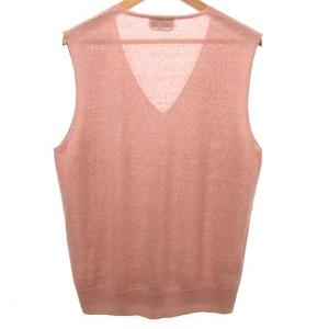 HERMES ベスト リネン ソルド品 国内正規 ノースリーブ トップス Vネック リブ シルク混 M ピンク