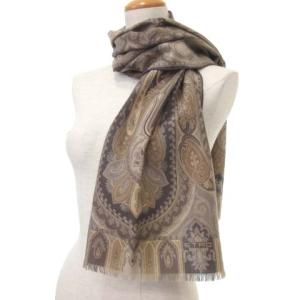 ペイズリー柄 ストール シルク混ウール 総柄 マフラー イタリア製 グレー系 IBO23
