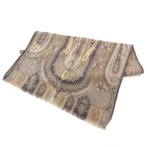 ETRO ペイズリー柄 ストール シルク混ウール 総柄 マフラー イタリア製 グレー系 IBO23