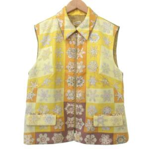 マルジェラ期 総柄 シルク ベスト ジップアップ 中綿 スノーフレーク柄 雪の結晶 フランス製 国内正規 42 ? イエロー