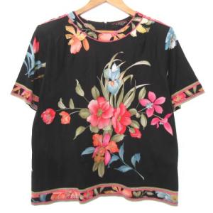 FASHION 花柄 カットソー 半袖 LL 黒
