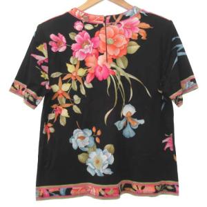 LEONARD FASHION 花柄 カットソー 半袖 LL 黒