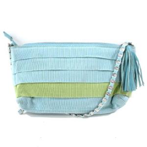 ミニショルダーバッグ ハンドバッグ カバン フリンジ チェーン ブルー