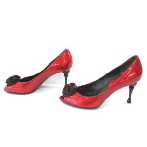 CELINE パンプス ハイヒール オープントゥ 装飾 イタリア製 37.5 レッド