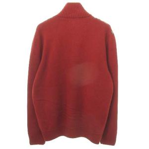 HERMES ニット カーディガン 国内正規 ハイネック リブ ボタン 柄 カシミヤ100% レッド