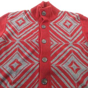 HERMES ニット カーディガン 国内正規 ハイネック リブ ボタン 柄 カシミヤ100% レッド