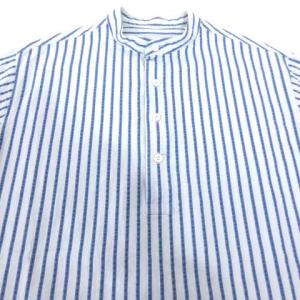 HERMES シャツ 長袖 バンドカラー ストライプ オーバーサイズ 40 フランス製 国内正規 ブルー