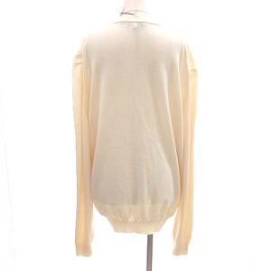 CELINE タグ付き ニット カーディガン Vネック L オフホワイト 無地 ストレッチ