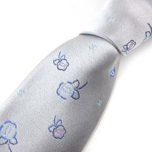 ネクタイ ワイド ストレート ココマーク ロゴ 花柄 イタリア製 スーツ シルク100％ グレー