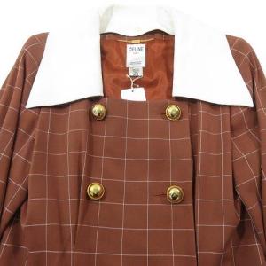 CELINE ワンピース 長袖 2way ミモレ丈 金ボタン ロゴ カフス 格子柄 ウール100％ 40
