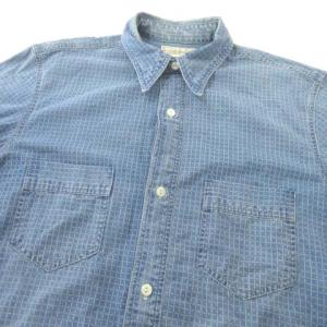 RRL チェック シャツ 長袖 デニム調 ワークシャツ ボタンダウン カジュアル XS ブルー