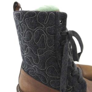 BRUNELLO CUCINELLI ブーツ ウール ラインストーン ミディアム丈 レースアップ 37 ブラウン×グレー