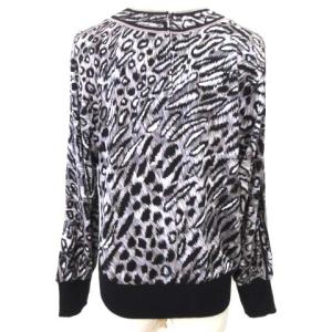 LEONARD FASHION 美品 カットソー Vネック 長袖 ニット 切替 プリント レオパード柄 ウール