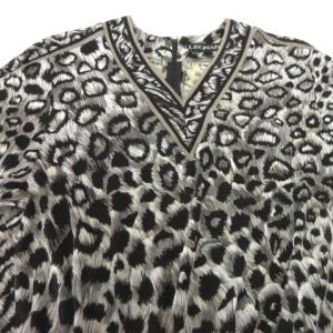 LEONARD FASHION 美品 カットソー Vネック 長袖 ニット 切替 プリント レオパード柄 ウール