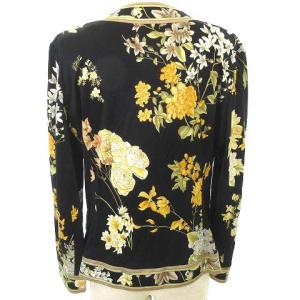LEONARD FASHION カーディガン ジャケット Vネック 花柄 ロゴ 金ボタン コットン100％ M 黒
