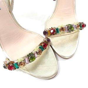 PRADA パンプス ハイヒール オープントゥ ビジュー 38 シャンパンゴールド