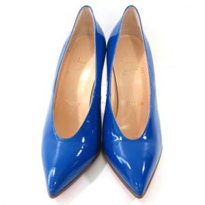 Christian Louboutin ハイヒール プレーン パンプス ポインテッドトゥ エナメル質 光沢 無地 36 ブルー