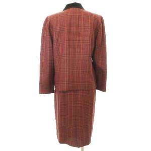 Leilian 美品 セットアップ タイトスカート ひざ丈 チェック 一部ベロア ウール 9 Mサイズ相当 レッド