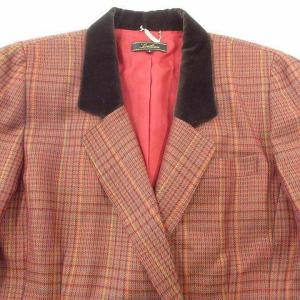 Leilian 美品 セットアップ タイトスカート ひざ丈 チェック 一部ベロア ウール 9 Mサイズ相当 レッド