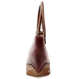 genten トートバッグ 刺繍 ステッチ ワンポイント 無地 レザー バイカラー ブラウン系 IBO24