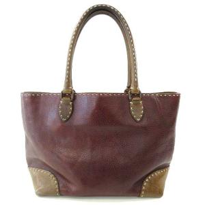 genten トートバッグ 刺繍 ステッチ ワンポイント 無地 レザー バイカラー ブラウン系 IBO24