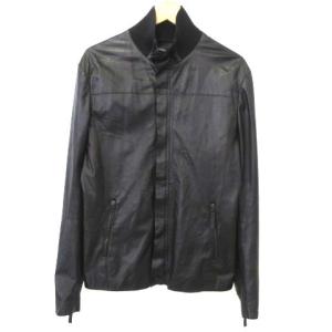 美品 ラムレザー ジャケット ニット切替 ウール混 モックネック フロントファスナー スナップボタン 48 Lサイズ相当 黒