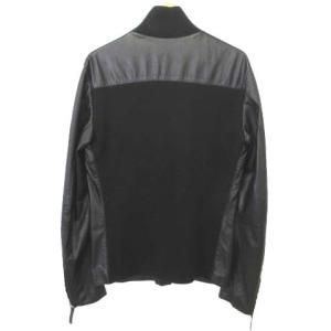 EMPORIO ARMANI 美品 ラムレザー ジャケット ニット切替 ウール混 モックネック フロントファスナー スナップボタン 48 Lサイズ相当 黒