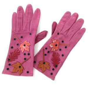 グローブ 手袋 五本指 落ち葉 ワンポイント レザー スエード 7 1