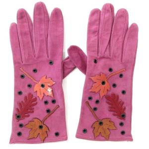 PRADA グローブ 手袋 五本指 落ち葉 ワンポイント レザー スエード 7 1