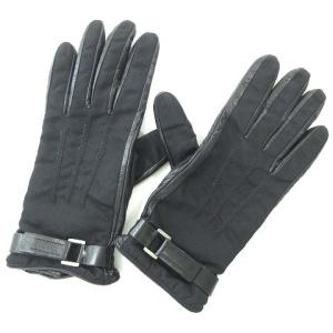 美品 グローブ 手袋 五本指 ベルト 無地 イタリア製 レザー カシミヤ混 7 Sサイズ相当 ブラック IBO24