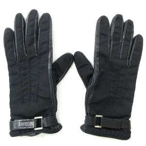 PRADA 美品 グローブ 手袋 五本指 ベルト 無地 イタリア製 レザー カシミヤ混 7 Sサイズ相当 ブラック IBO24