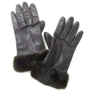 ミンク グローブ 手袋 五本指 ファー イタリア製 無地 レザー シルク混