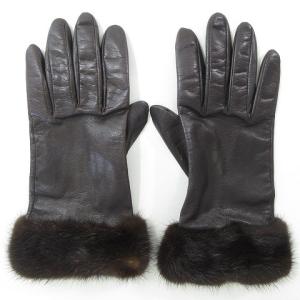 PRADA ミンク グローブ 手袋 五本指 ファー イタリア製 無地 レザー シルク混