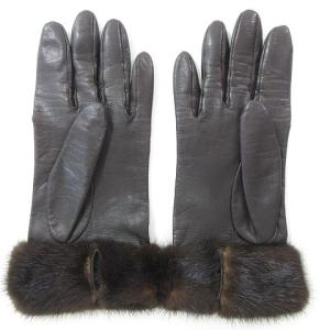 PRADA ミンク グローブ 手袋 五本指 ファー イタリア製 無地 レザー シルク混